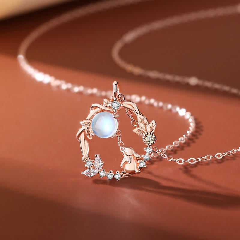 Moonstone Rabbit S925 Sterling Silver Plating Rose Gold Necklace