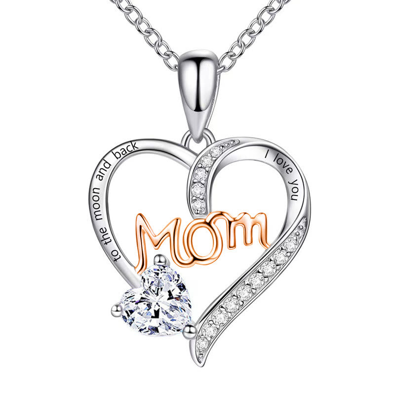 "To My Dear Mom" Zircon Heart Necklace