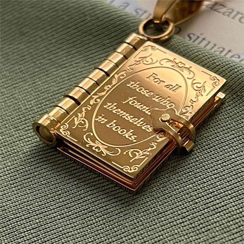 Retro Literary Opening and Closing Book Letter Necklace