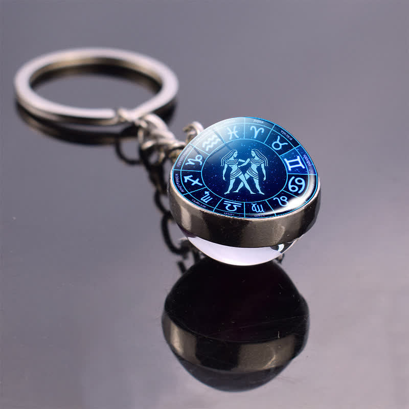 Glass 12 Stars Zodiac Protection Keychain