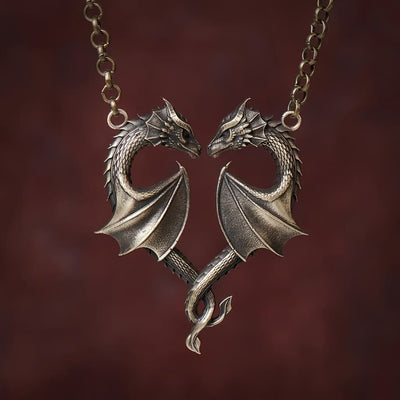 Creative Heart-shaped Dominant Double Dragon Necklace