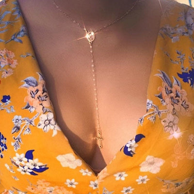 Ladies Exquisite Cross Rosary Necklace