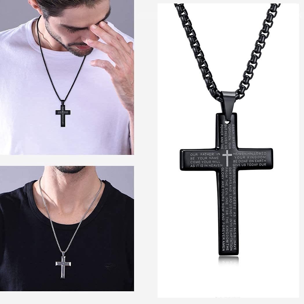 Limited Sale - Men's Cross Necklace with Lord's Prayer