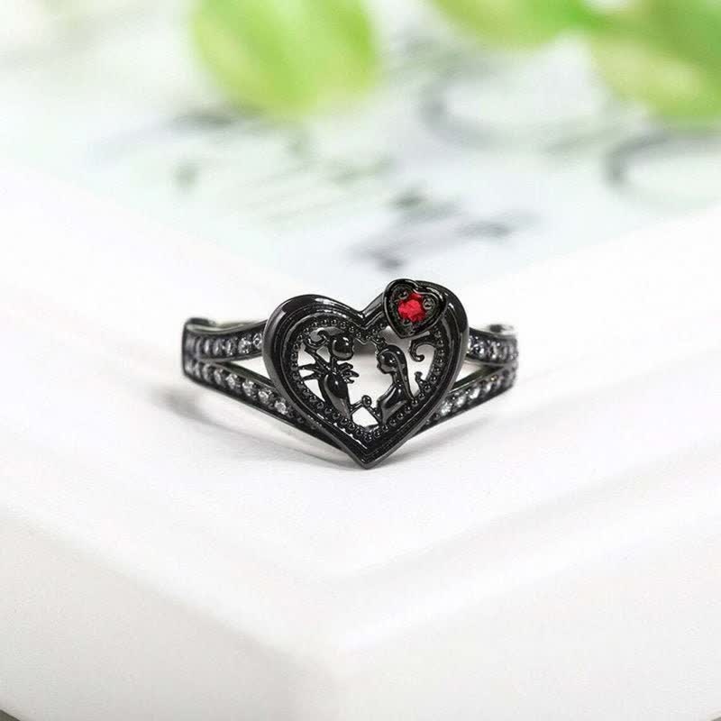 "Heart-to-heart" - Skull Couple Ruby Heart Ring