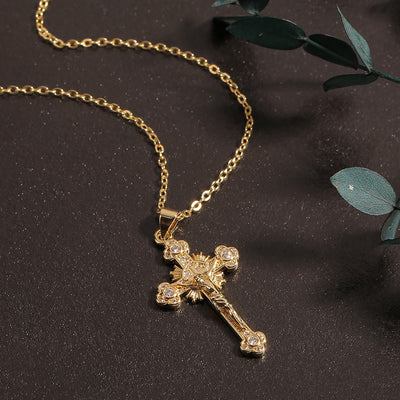 White Zircon Inlay Jesus Cross Pendant Necklace