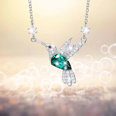 Emerald Diamond Studded Hummingbird Necklace