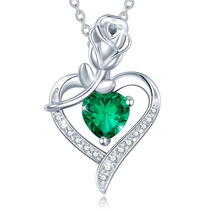 Women's Rose Birthstone Heart Neckalce