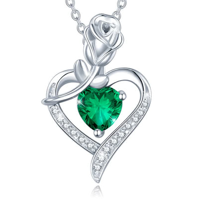 Women's Rose Birthstone Heart Neckalce