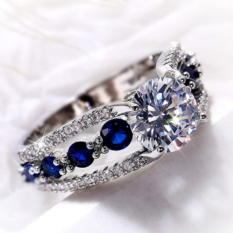 Olivenorma Creative Hollow Sapphire Blue Zircon Ring