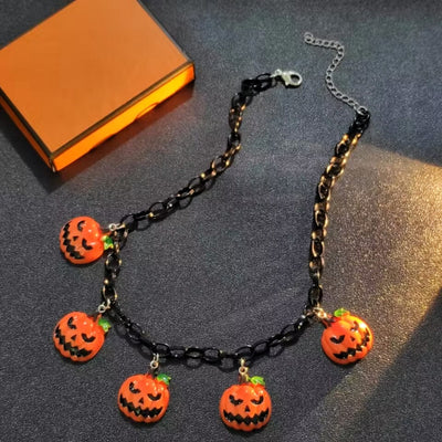 Pumpkin Skull Ghost Witch Hat Halloween Necklace