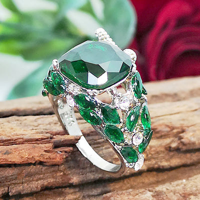 Emerald Leaf With Bird Ring