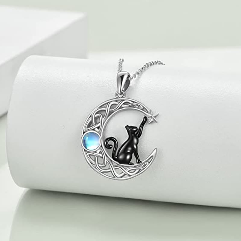 Limited Sale - Cute Moon Cat Silver Necklace