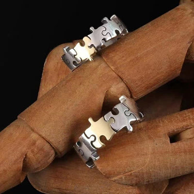 Geometric Jigsaw Puzzle Couple Ring