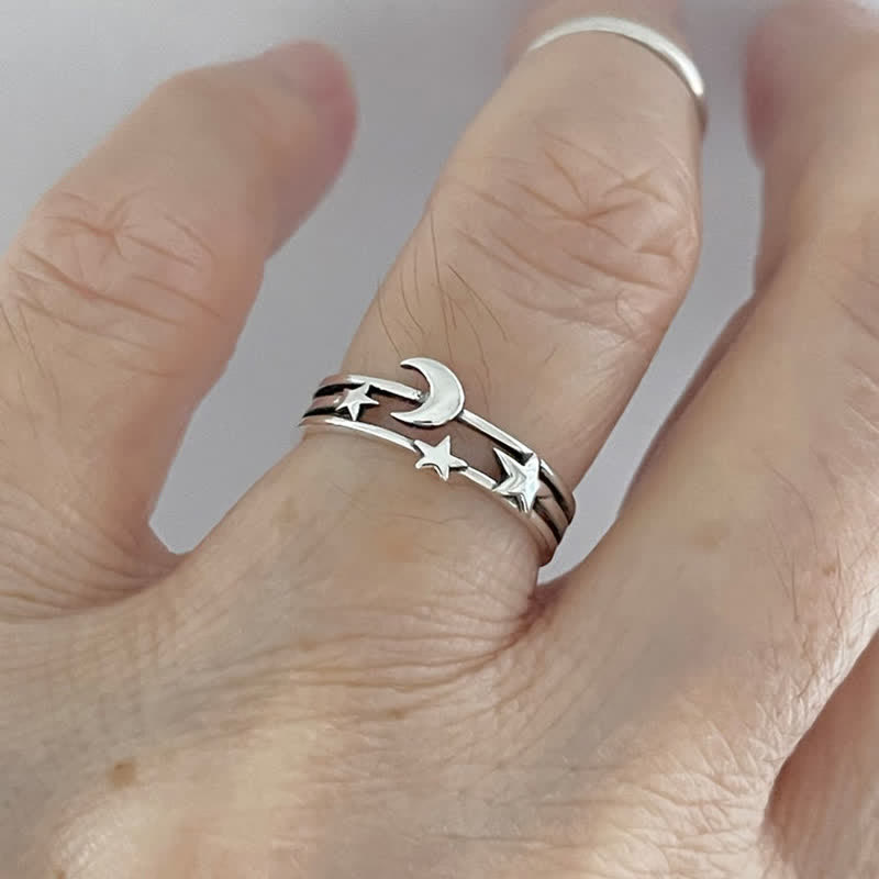 Dainty Little Moon and Star Retro Ring