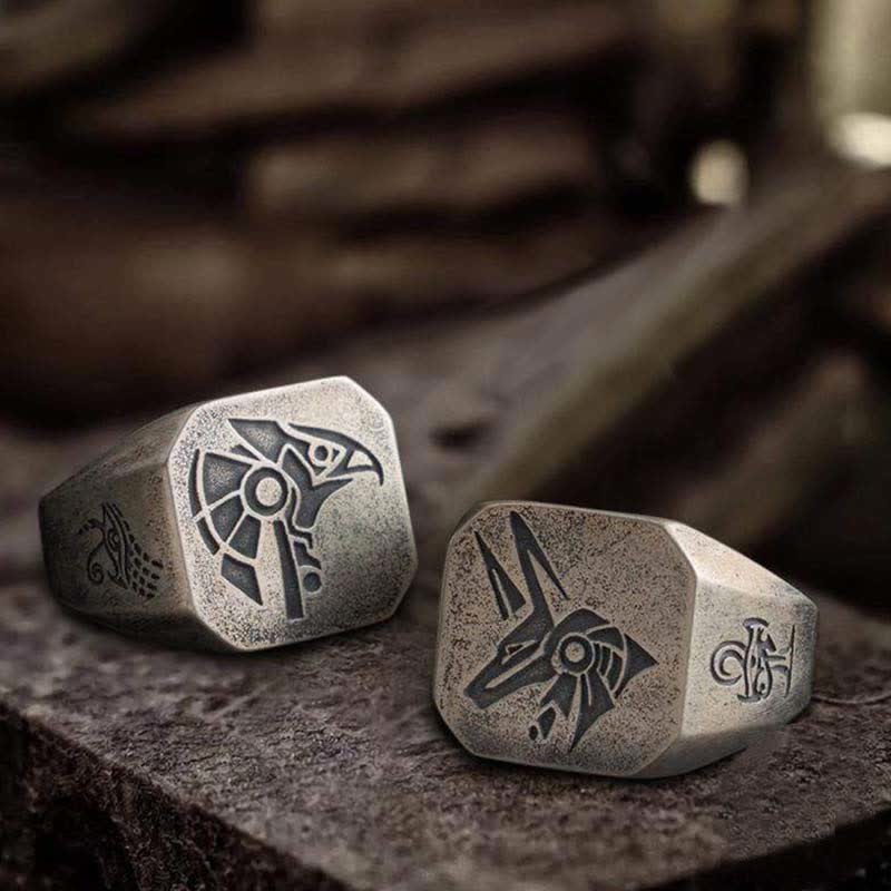 FREE Today: The God Of The Sky - Horus and Anubis Sterling Silver Ring