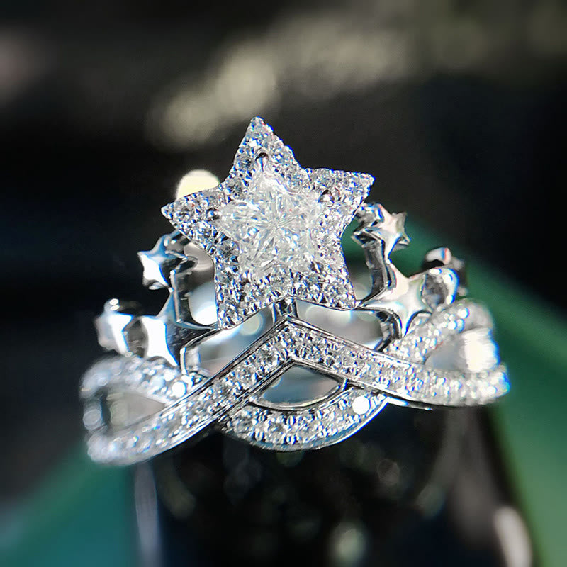 Star Shiny Crown Inlaid Zircon Ring