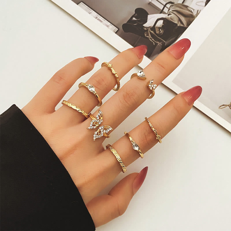 Star And Snake Zricon Crystal Ring Set