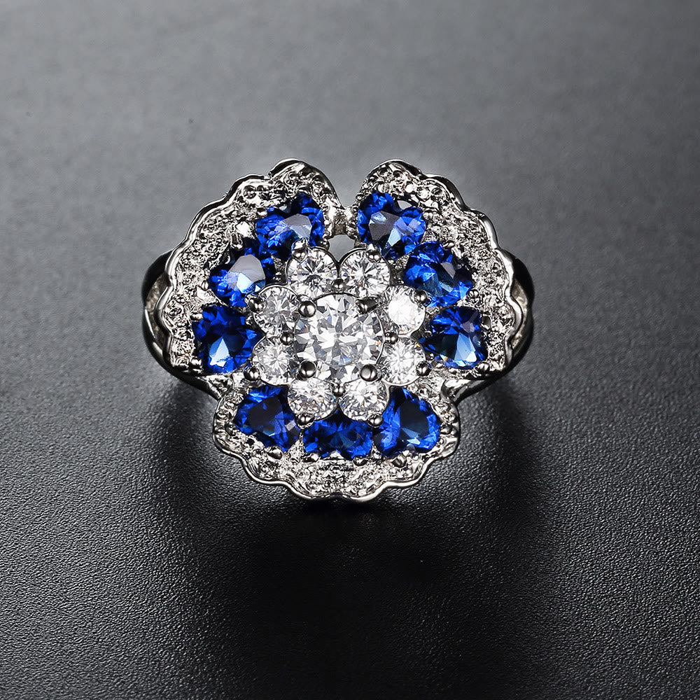 Heart Shape White Zircon With Sapphire Ring