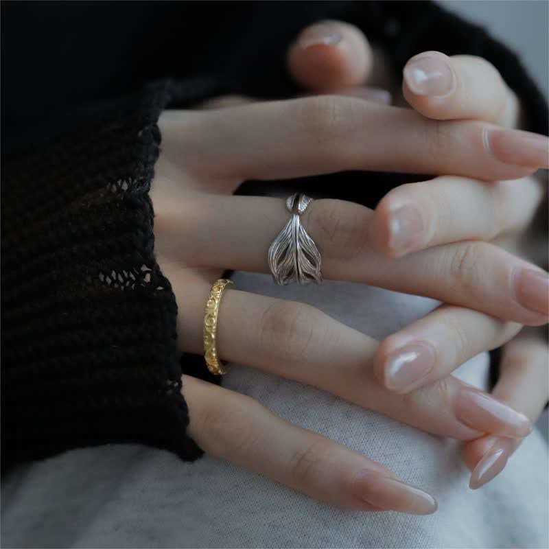 Men's Stacking Gold & Silver Feather Ring