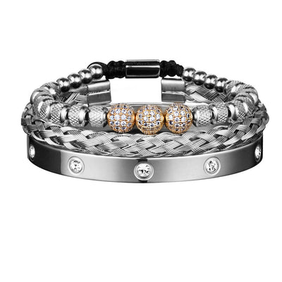 3 Pcs Luxury Micro Pave Round Bead Charm Gold Bracelet