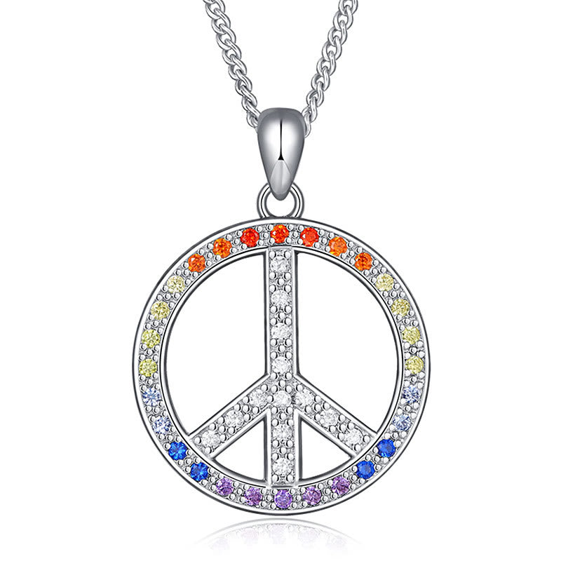 "Peace and Love"-Peace Sign Colored Zircon Necklace