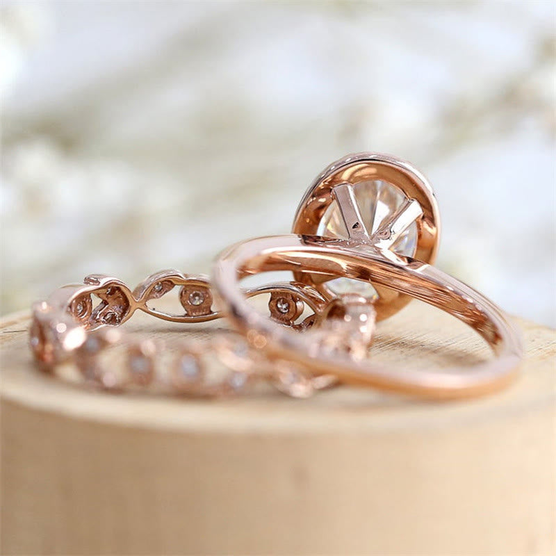 Rose Gold Oval Zircon Two Piece Ring