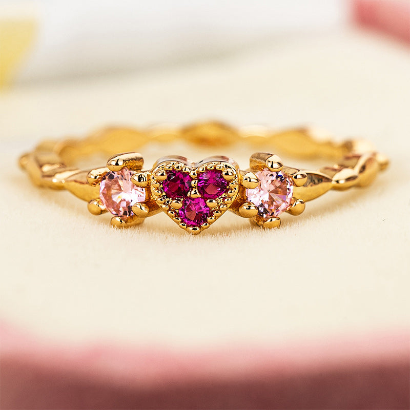 Red Zirconia Heart Shape 18k Gold Plated Ring