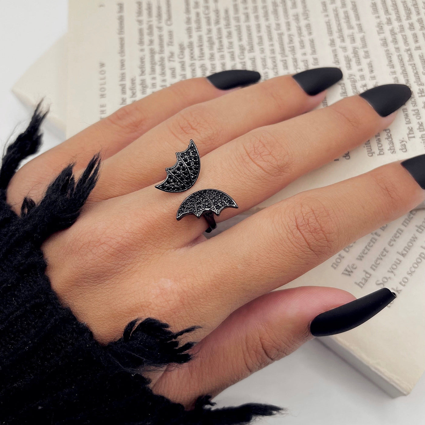 Black Bat Wings Ring