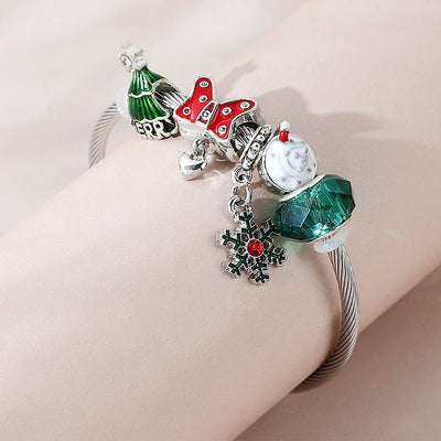 Alloy Christmas Tree Bow Snowflake Beaded Bracelet