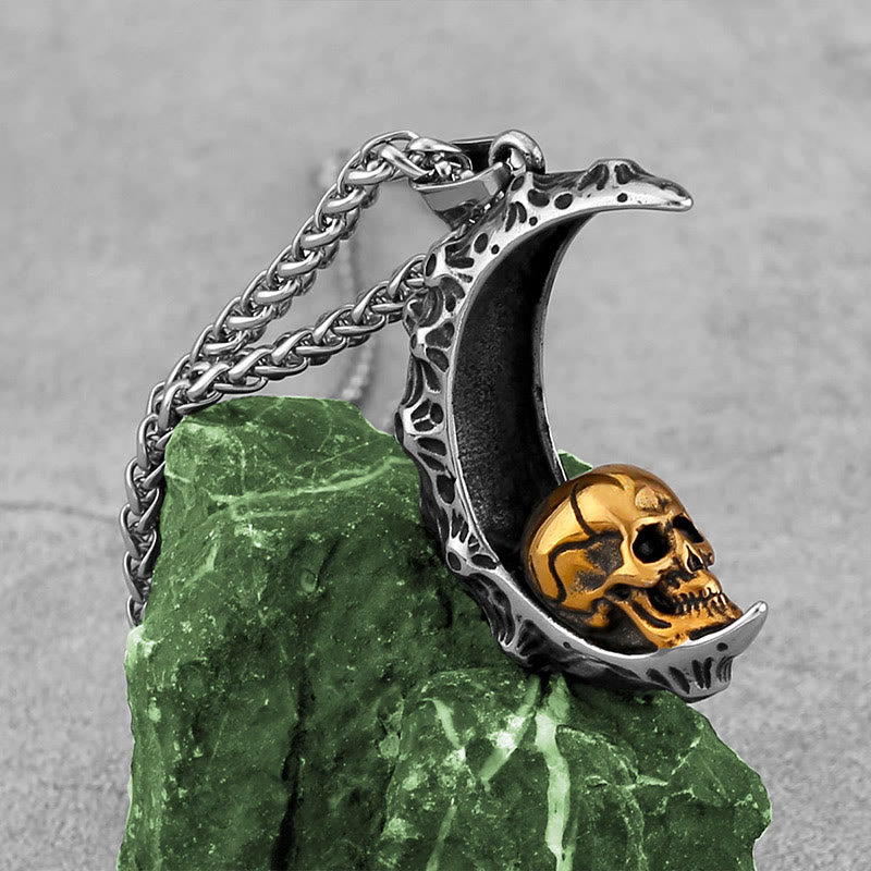 Crescent Skull Titanium Steel Necklace