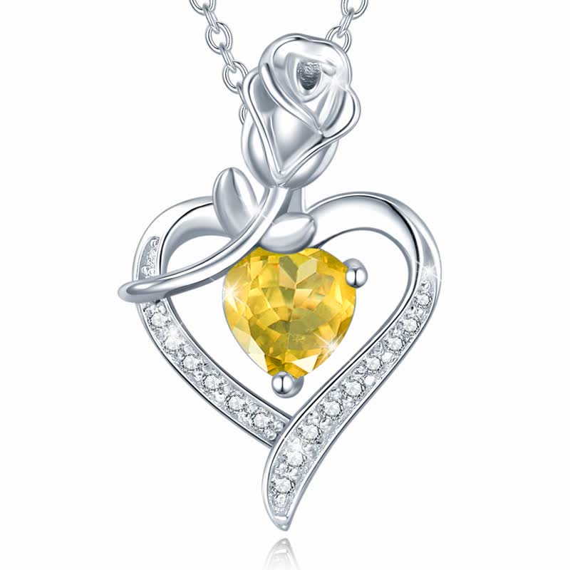 Women's Rose Birthstone Heart Neckalce