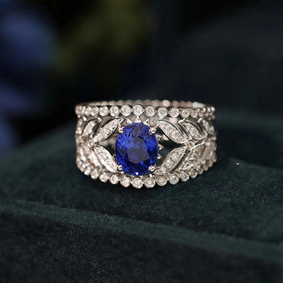 Luxurious Sapphire Leaf Ring