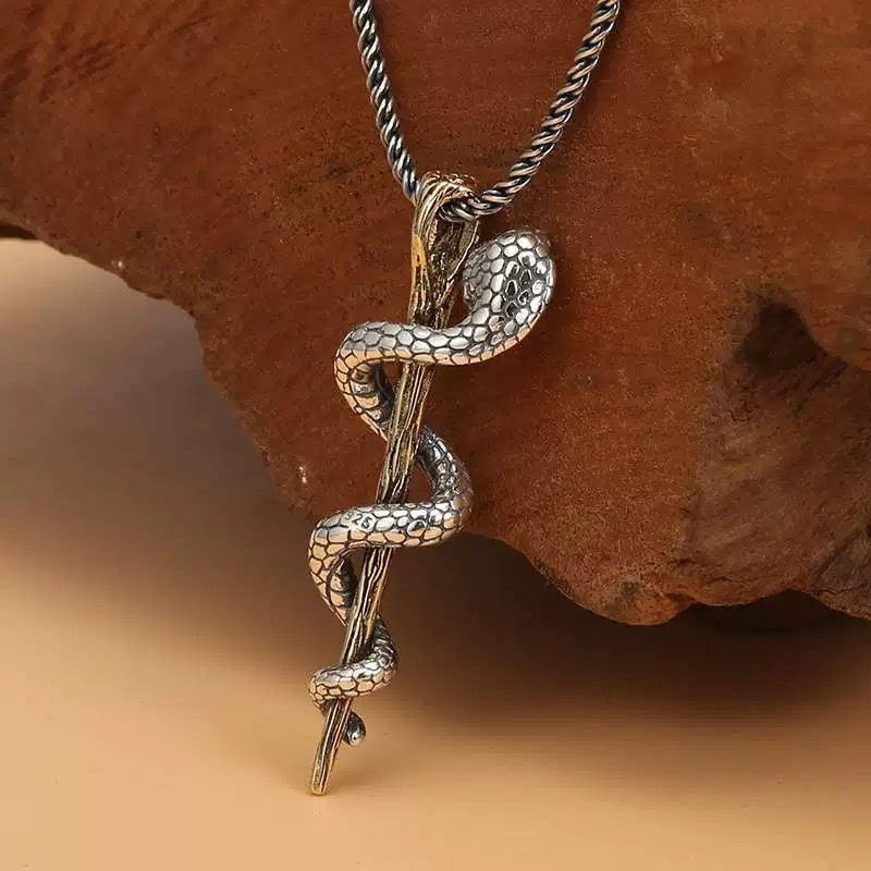 Ruby Snake Twining Around The Pillar Solid Necklace