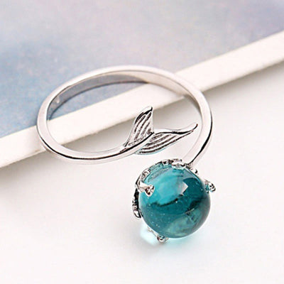 Silver Plated Blue Crystal Fishtail Ring