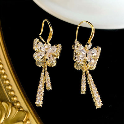 Crystal Butterfly Tassel Earrings