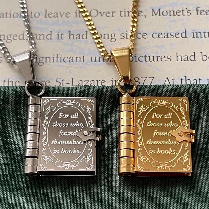 Retro Literary Opening and Closing Book Letter Necklace