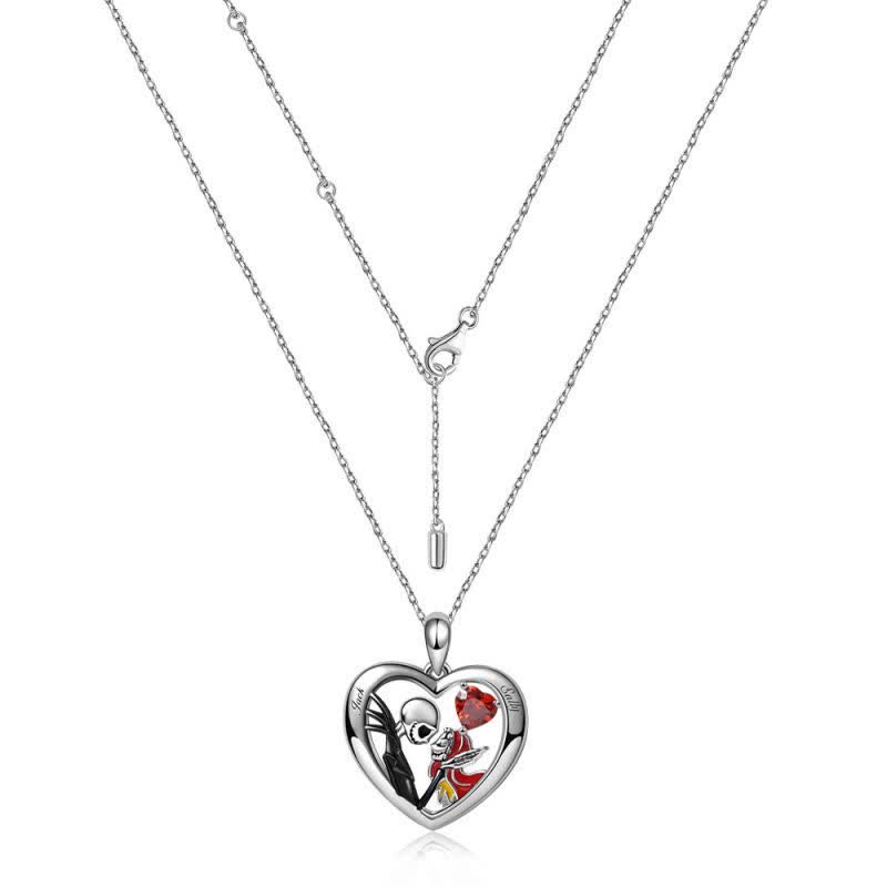 "My Only" - Skull Couple Inlaid with Heart Ruby Necklace