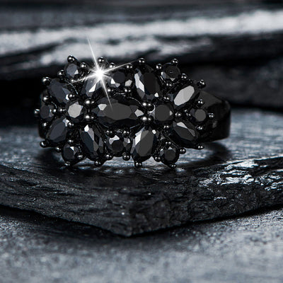 Inlaid Shiny Zircon Elegant Black Color Copper Ring