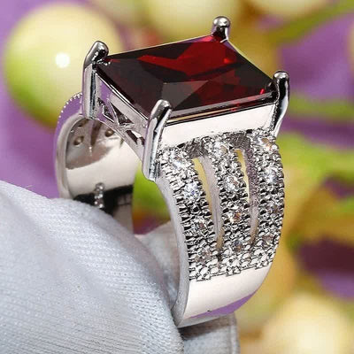 Vintage Garnet Square Ruby Zircon Ring