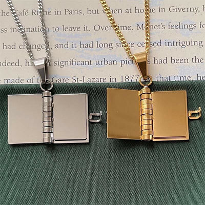 Retro Literary Opening and Closing Book Letter Necklace