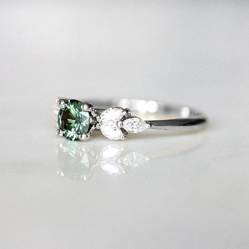 Emerald Zircon Engagement Ring