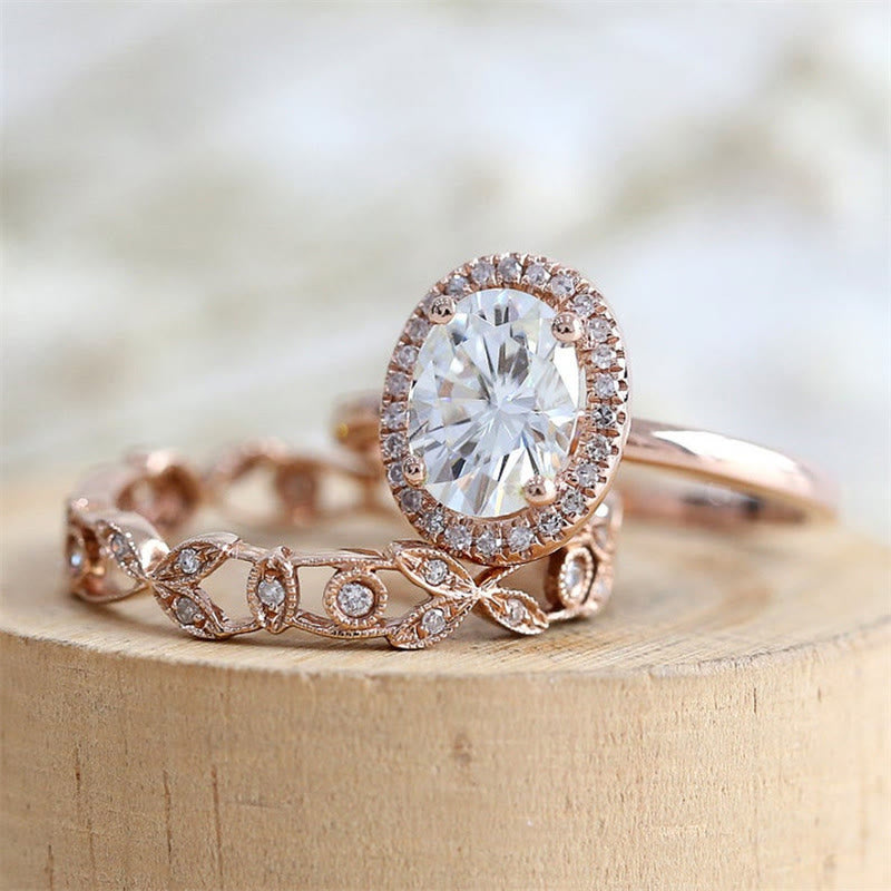 Rose Gold Oval Zircon Two Piece Ring