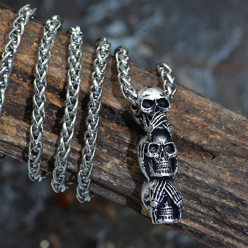 Speak No Evil, Hear No Evil, See No Evil Skulls Necklace