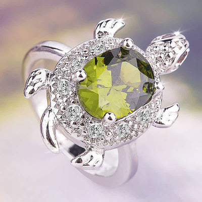 Luxury 925 Silver Diamond Turtle Emerald Ring for Men and Women