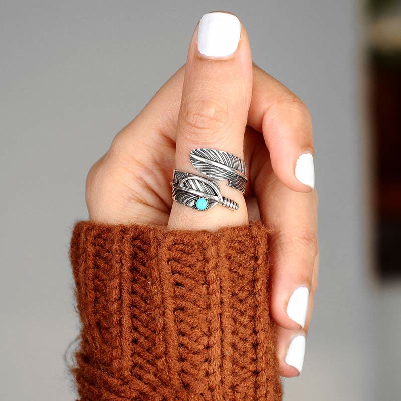 Olivenorma Turquoise Feather Jewelry Ring