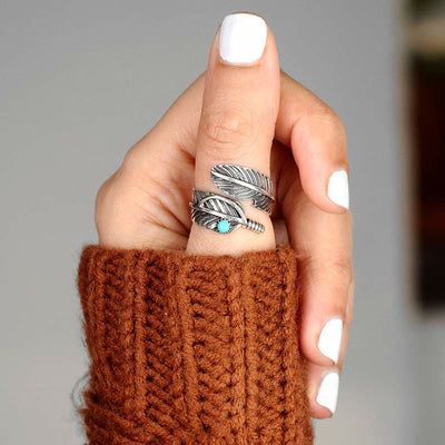 Olivenorma Turquoise Feather Jewelry Ring