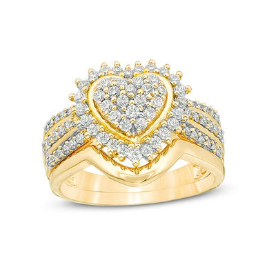 Two Piece Luxury Heart Zircon Ring Set