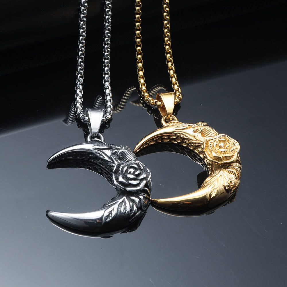 Crescent Moon With Rose Pendant Retro Necklace
