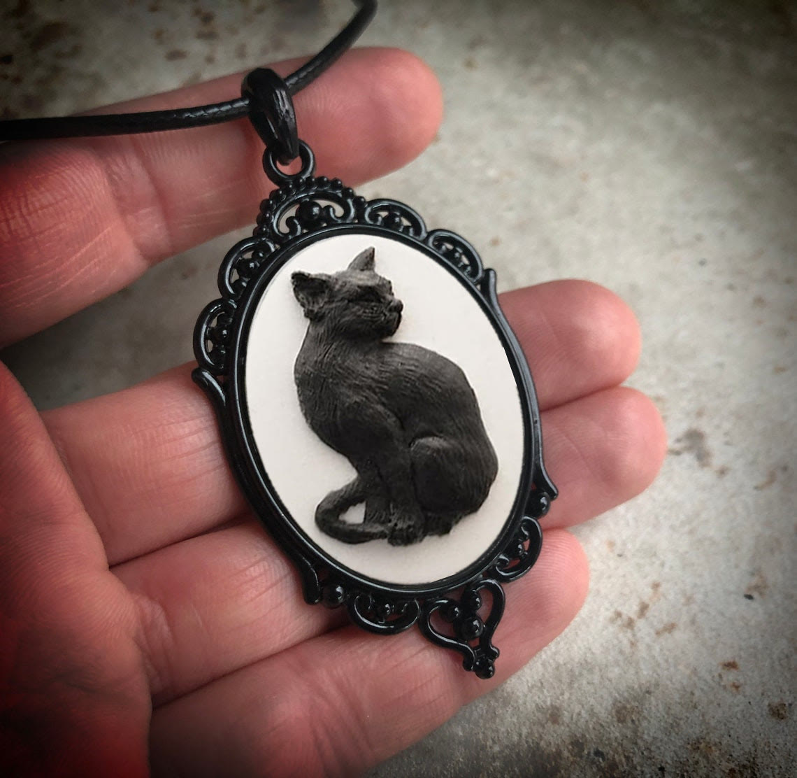 Halloween Real Metal Black Cat Necklace