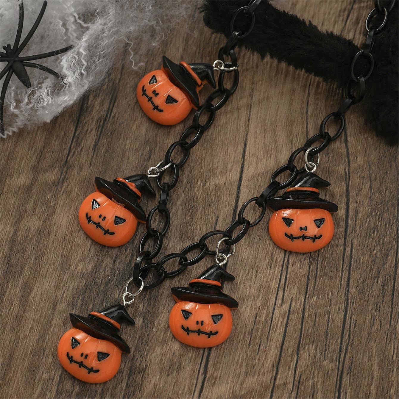 Pumpkin Skull Ghost Witch Hat Halloween Necklace